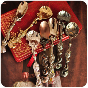 Free Shipping Fashion vintage royal wind coffee dessert mixing spoon gorgeous carved alloy spoon