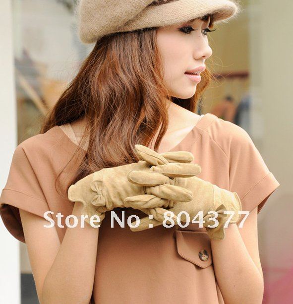 Free Shipping Fashion winter women ladies' full finger real Genuine Leather wool Gloves SS10