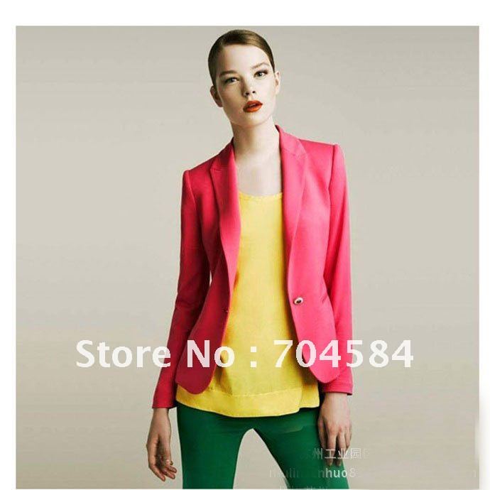 Free shipping Fashion woman candy color suit blazers elegance colorful one button style Foldable Sleeves Coat cotton fabric