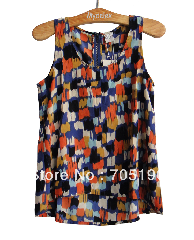 Free shipping Fashion  woman sleeveless Chiffon Blouse O-Neck sleeveless garment shirs