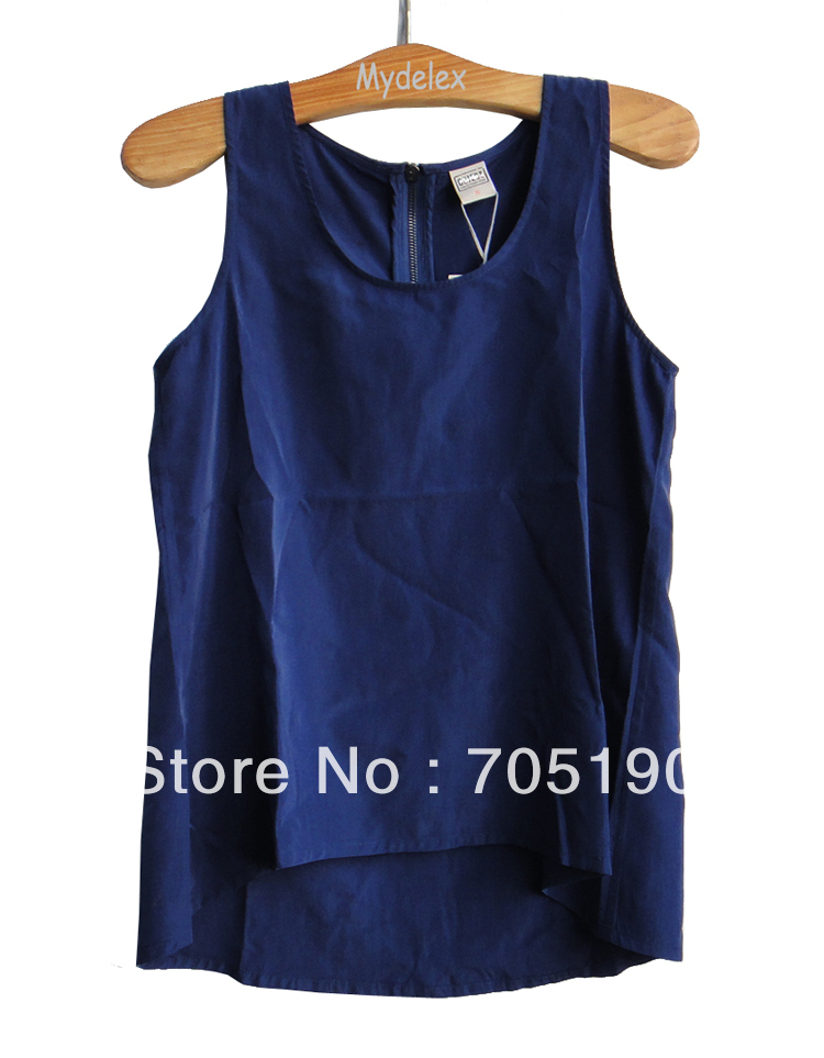 Free shipping Fashion  woman sleeveless Chiffon Blouse Round neck sleeveless garment blue/yellow