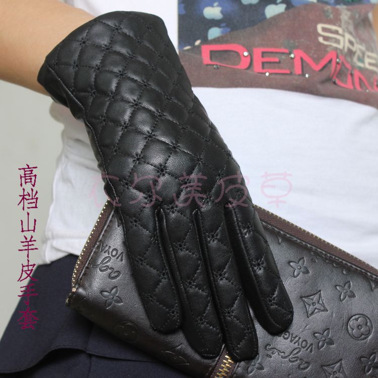 Free shipping Fashion women genuine leather gloves women's sheepskin gloves thermal winter leather gloves