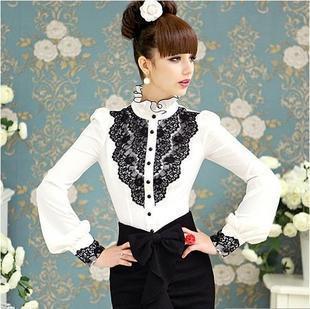 Free shipping fashion women Mandarin collar Slim long-sleeved shirts,tetro ladies blouses .plus size S/M/L/XL.w95