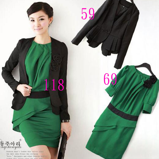 Free shipping Fashion women's 2012 one-piece dress set professional skirt twinset work wear skirt