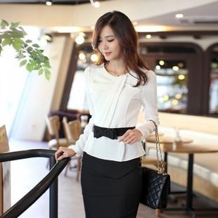 Free shipping Fashion women's 2013 spring elegant shirt female ol work wear set skirt formal female