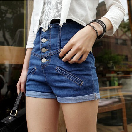 Free Shipping Fashion women's 3567 2012 single breasted roll-up hem high waist denim shorts