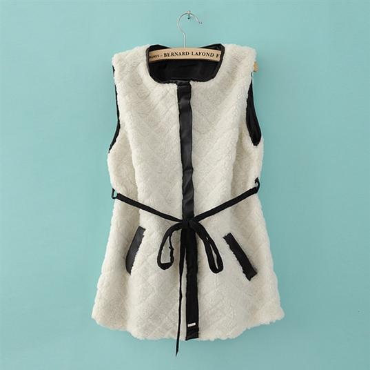 Free shipping Fashion women's autumn cotton vest berber fleece PU patchwork lacing geometry vest