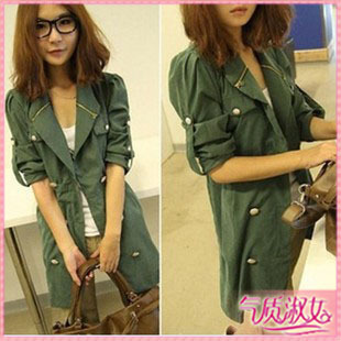 free shipping! Fashion women's c168 military metal zipper slim double breasted trench