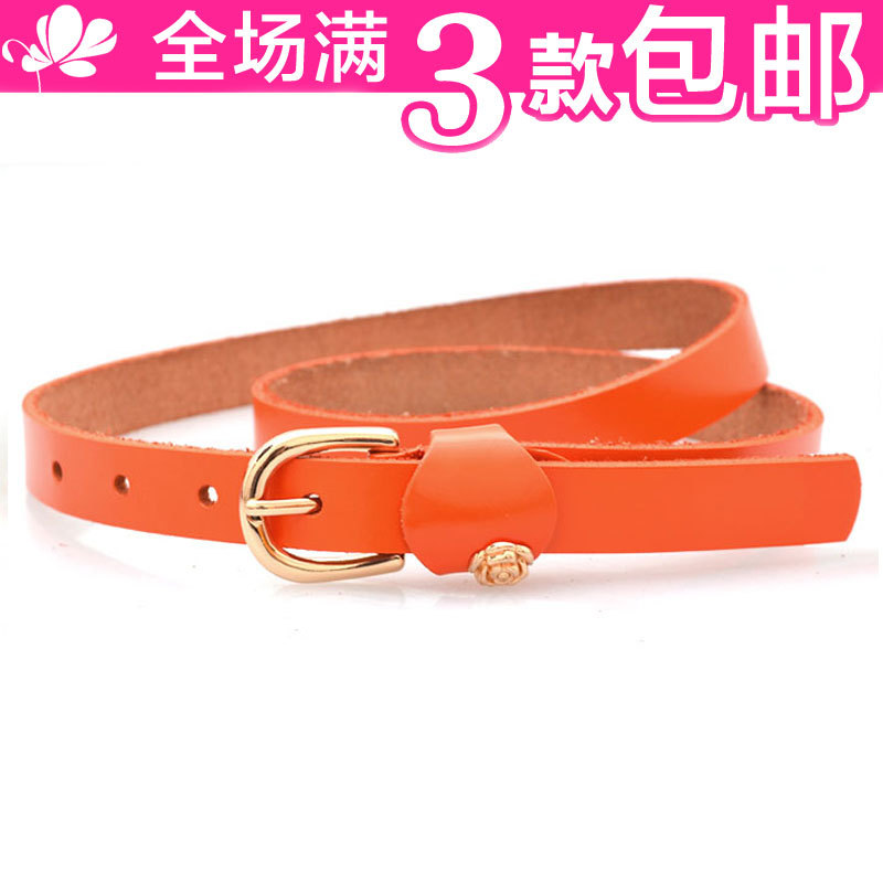 Free shipping Fashion women's cowhide strap candy color rose genuine leather belly chain tieclasps belt 6253