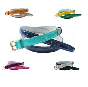 Free shipping,Fashion women's decoration genuine leather thin belt all-match double colorant match japanned leather belt