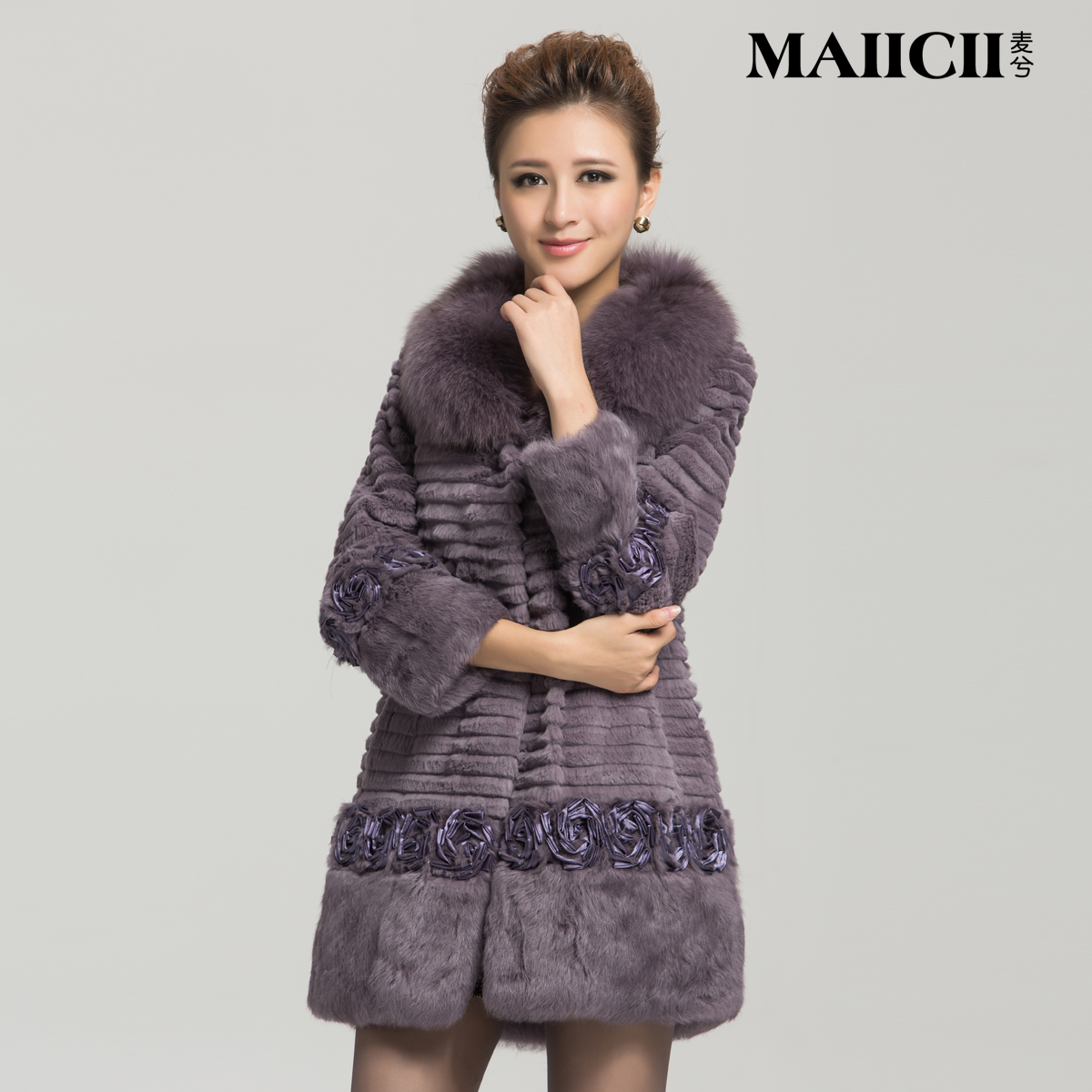 free shipping Fashion women's fox fur medium-long rabbit fur coat