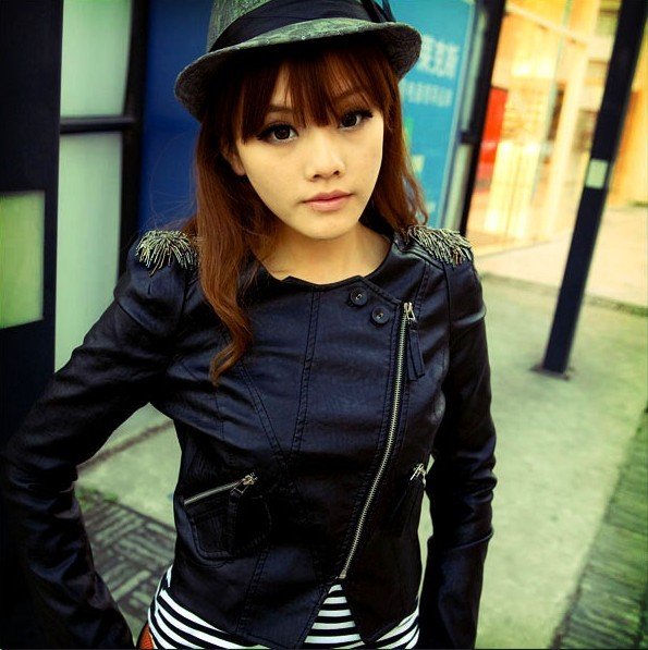 Free Shipping! Fashion Women's Leather Jacket Ladies Motorcycle PU Leather Jacket Outerwear Short Jacket --Black 6078