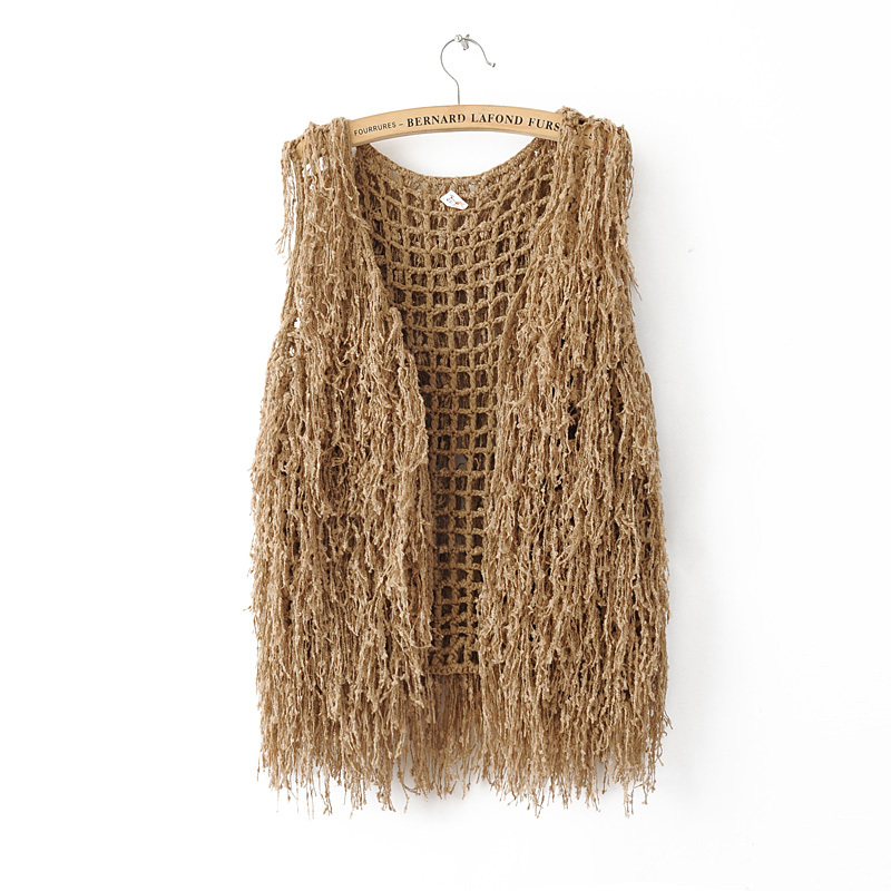 Free shipping Fashion women's mesh knitted yarn tassel cutout knitted sweater vest