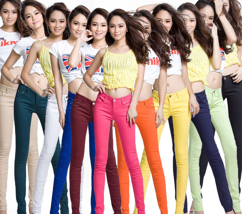 Free shipping fashion women's pencil jeans candy color skinny pants elastic pants casual jeans,cheap price