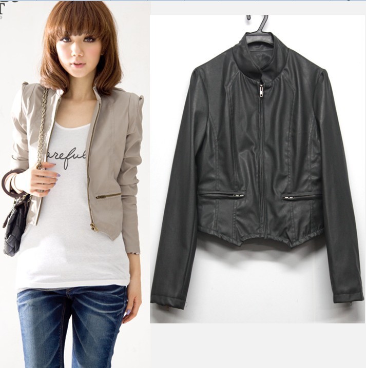 Free shipping  fashion women's PU clothing short design slim coat 2013 spring and autumn women jacket