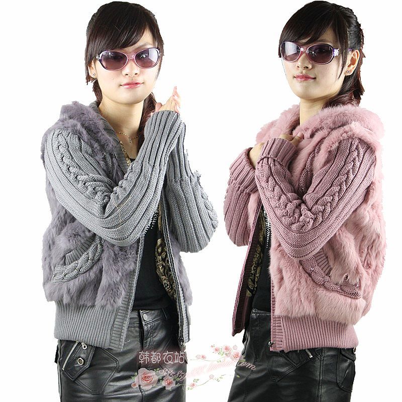 Free shipping Fashion women's rabbit fur sweater outerwear fur clothes with a hood top