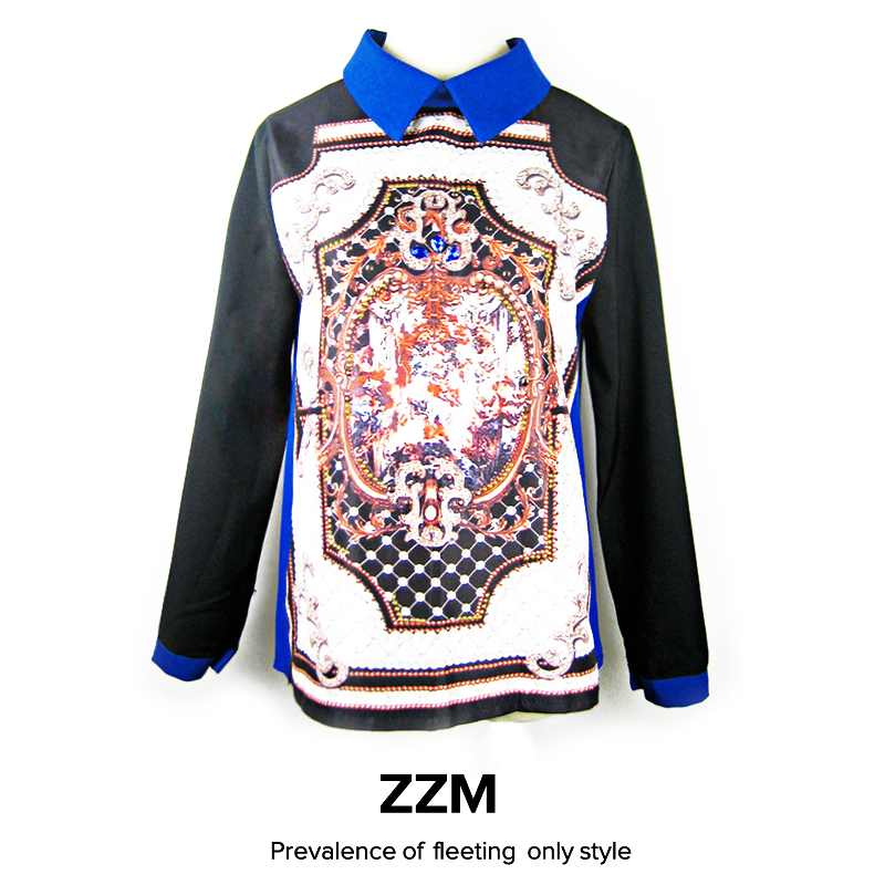 free shipping Fashion women's royal vintage geometry national trend pullover long-sleeve shirt