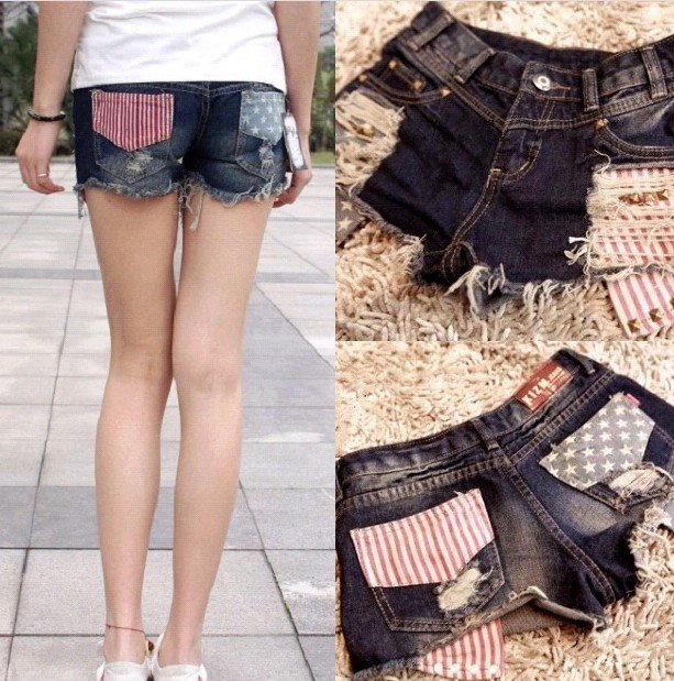 Free Shipping fashion women's Star striped denim shorts 8827 hot shorts