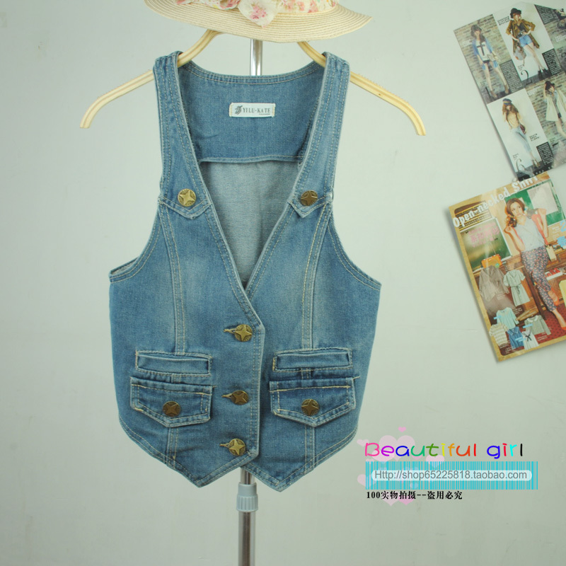 Free Shipping Fashion women's vest zipper fashion all-match denim vest