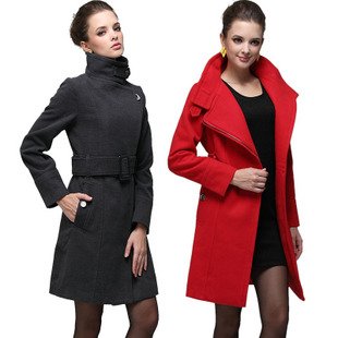 Free shipping Fashion Women slim fit wool coat 2012 winter trench coat outerwear zipper overcoat OL belt coat military clothes