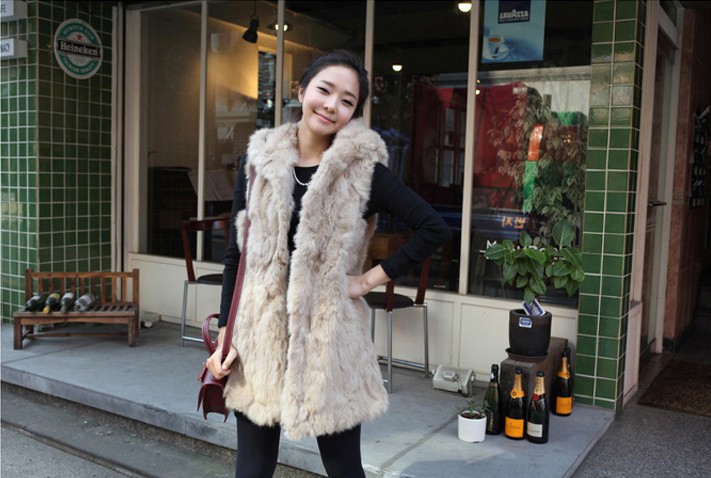 free shipping fashion women solid warm long faux fur vest  coat