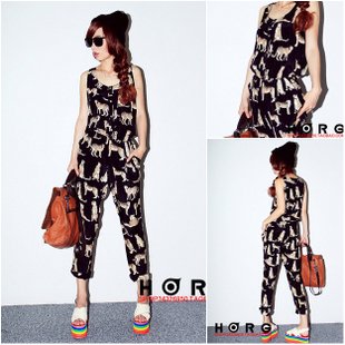 Free Shipping fashion women summer clothing Gold animals black piece pants 1827