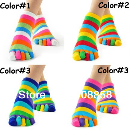 Free Shipping Fashion Women Toe Socks Candy Striped Sock For Women Cotton Socks