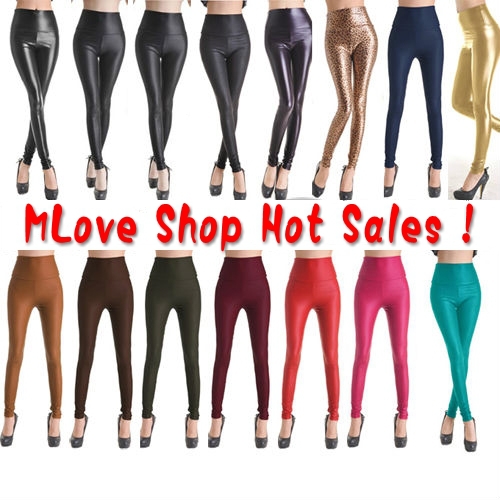 Free Shipping Fashion Womens Faux Leather Skinny Pants High Waist Leggings Pants Tights Women