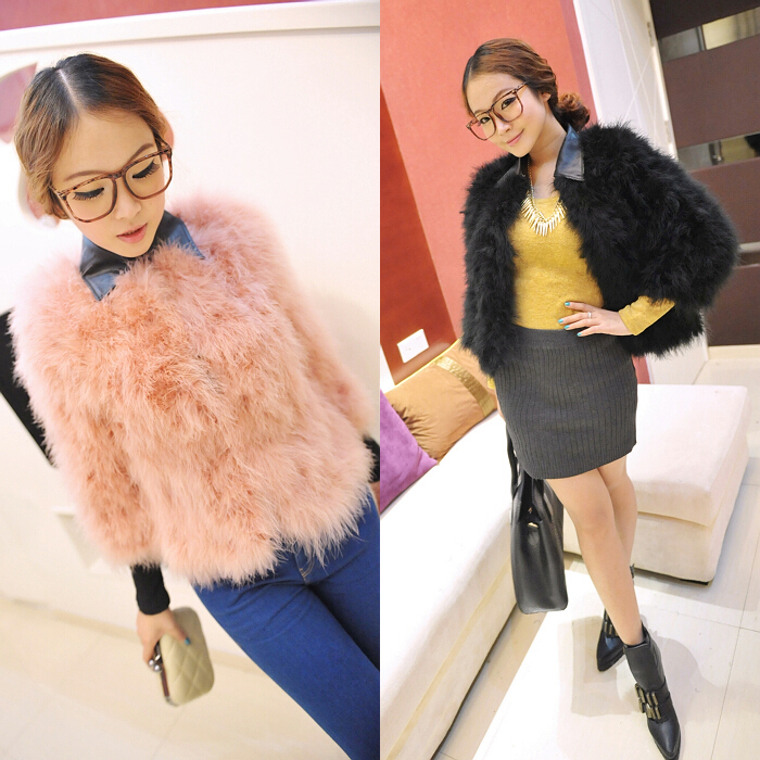 Free shipping fashion womens natural ostrich fur coat turkey feather fur jacket