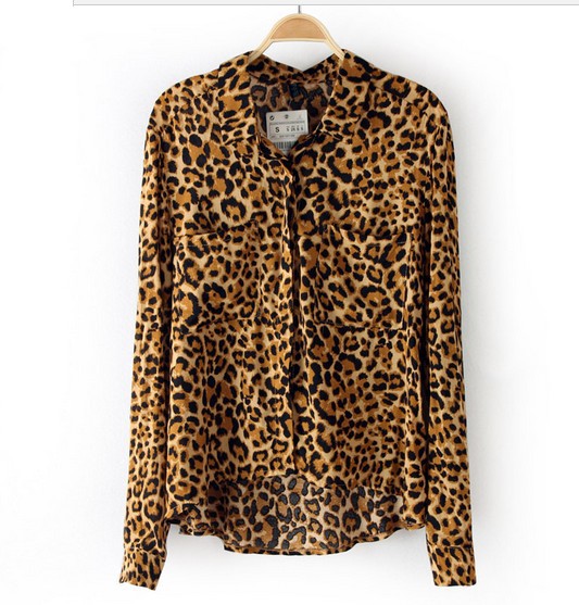 free shipping fashion ZR women's chiffon leopard long sleeve shirts  quality branded women's blouse