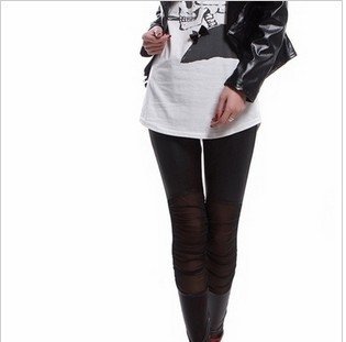 Free Shipping! Fashionable imitation leather yarn nets Leggings