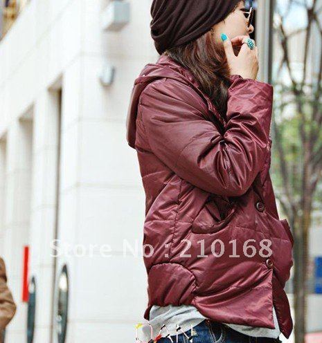 Free   Shipping  FashionStyle Elegant Hooded Pure Color Coat Deep Red   ZX12091406