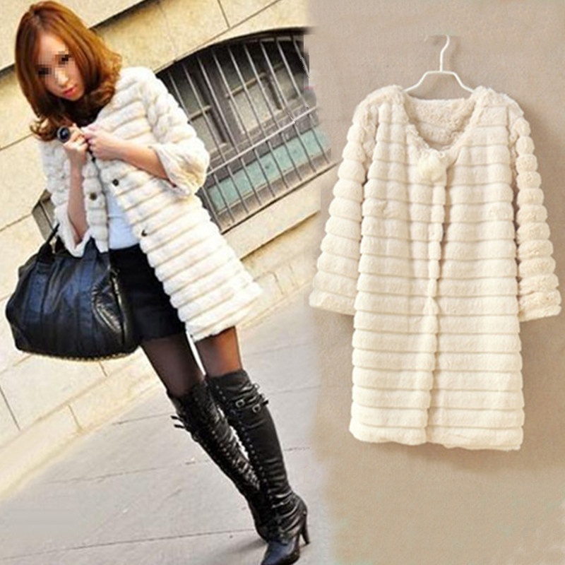 free shipping Faux fur coat three quarter sleeve faux medium-long overcoat