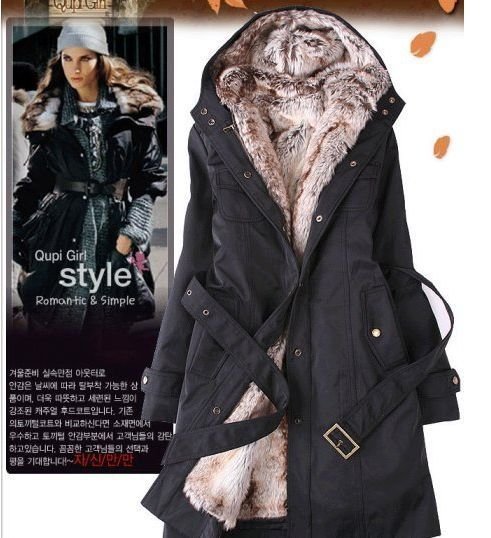 Free shipping Faux fur lining women's fur coats winter warm long coat jacket clothes