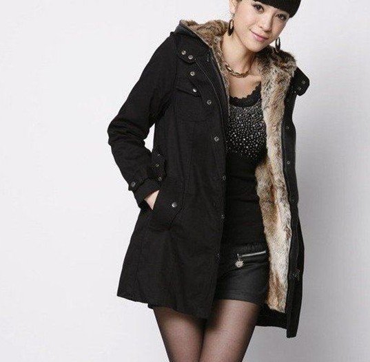 Free Shipping Faux fur lining women's fur coats winter warm long coat jacket clothes wholesale