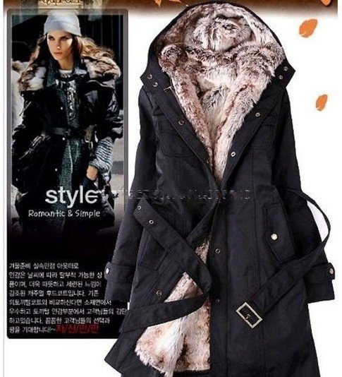 Free Shipping Faux fur lining women's fur Hoodies Ladies coats winter warm long coat jacket clothes