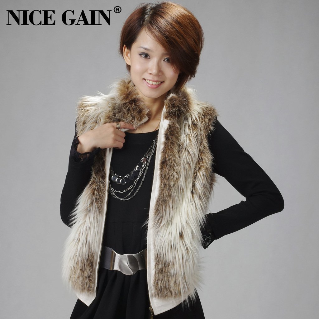 (Free shipping) Faux stand collar zipper patchwork women's small vest plush vest