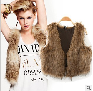 Free Shipping! Female autumn vest  imitation fur feather brief paragraph hidden-interlocking vest(C0005)