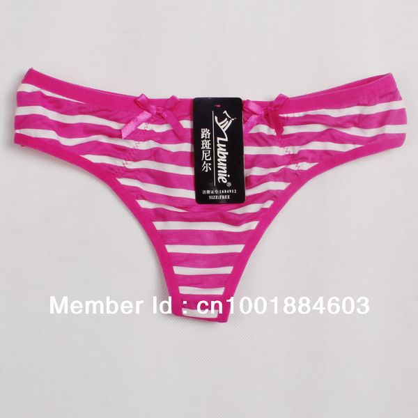 Free shipping female bamboo fiber sports striped bikini thong