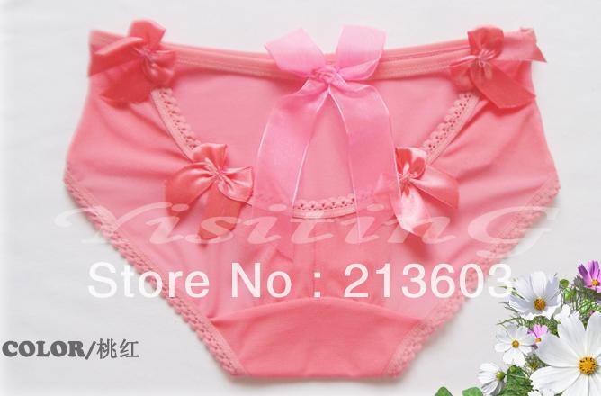 FREE SHIPPING  female briefs, sexy panties gauze bow low-waist cutout lutun chromophous panties