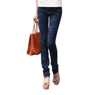 Free shipping Female Dark Blue jeans mid waist pencil long trousers female thin