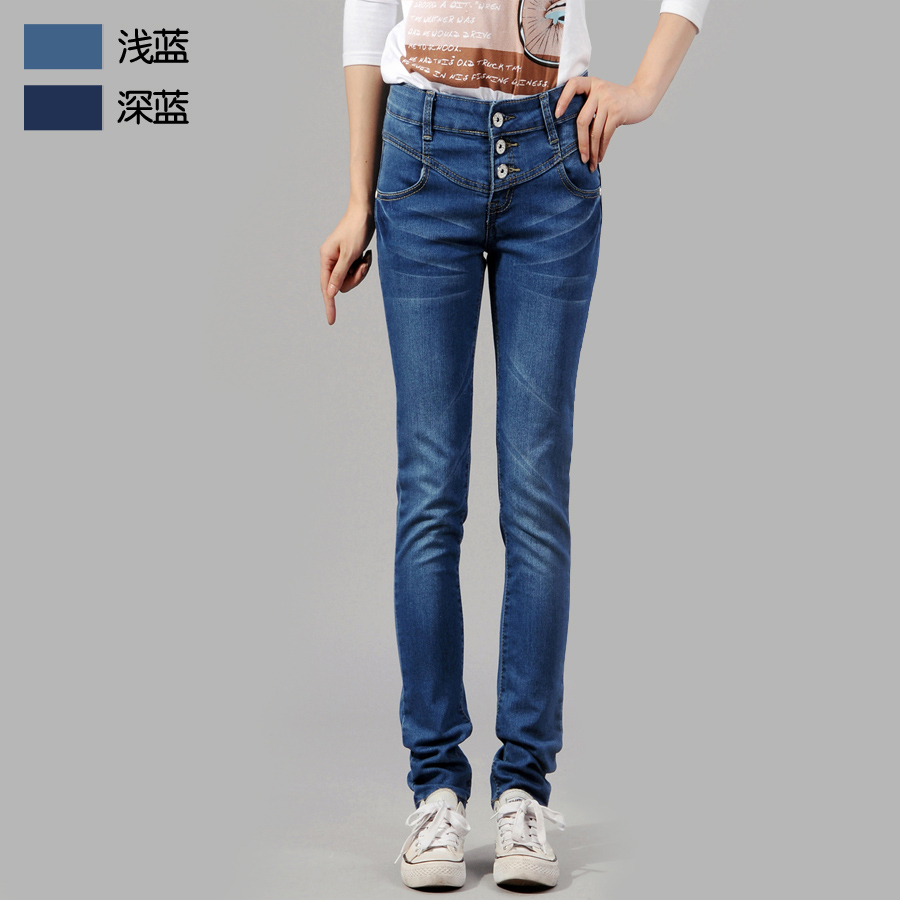 Free shipping Female elastic plus size jeans water wash wearing white all-match skinny pants pencil pants trousers