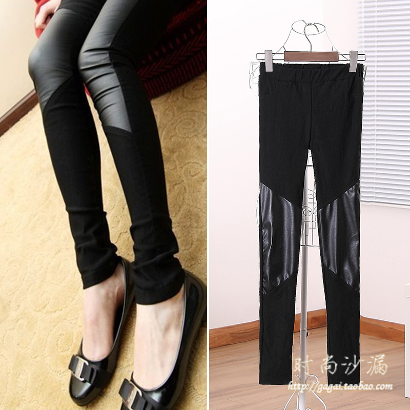 Free shipping,  female fashion handsome all-match elastic slim patchwork leather legging trousers b85 ,09