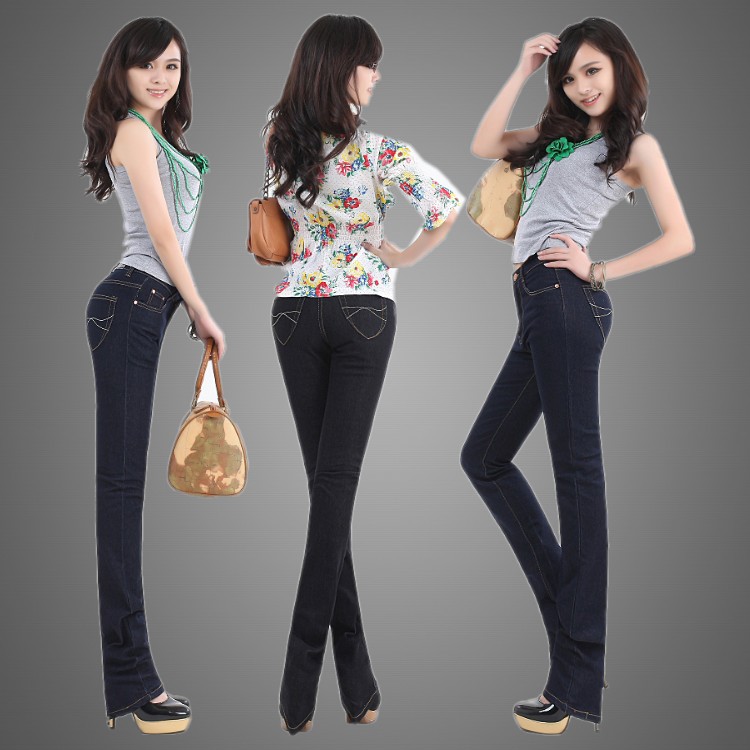 Free Shipping  female jeans lengthen high waist denim straight pants female trousers autumn and winter