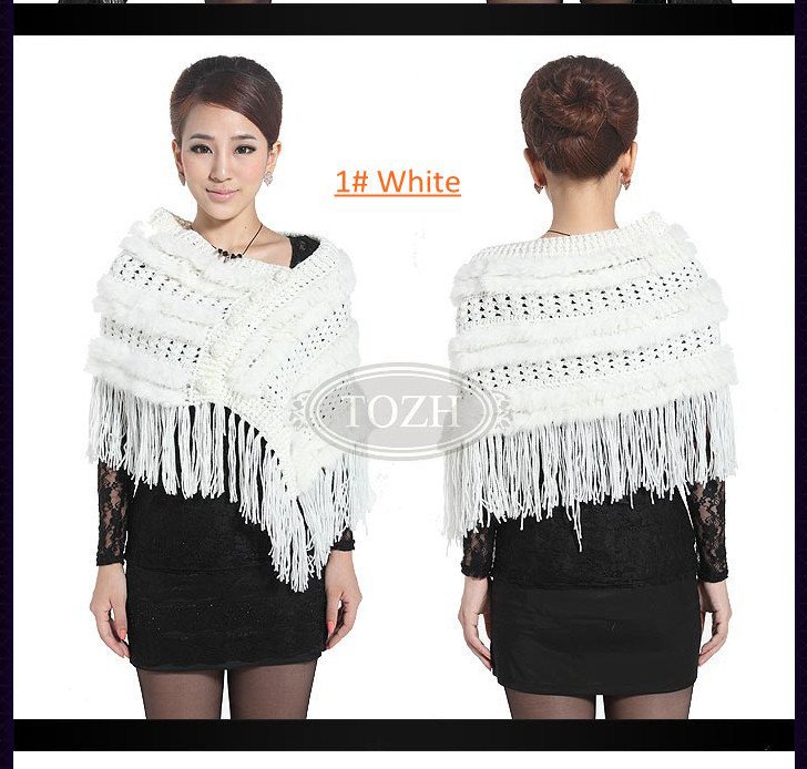 Free Shipping Female Knitted Rabbit Fur Cape / Knitted Fur Shawl with Tassel