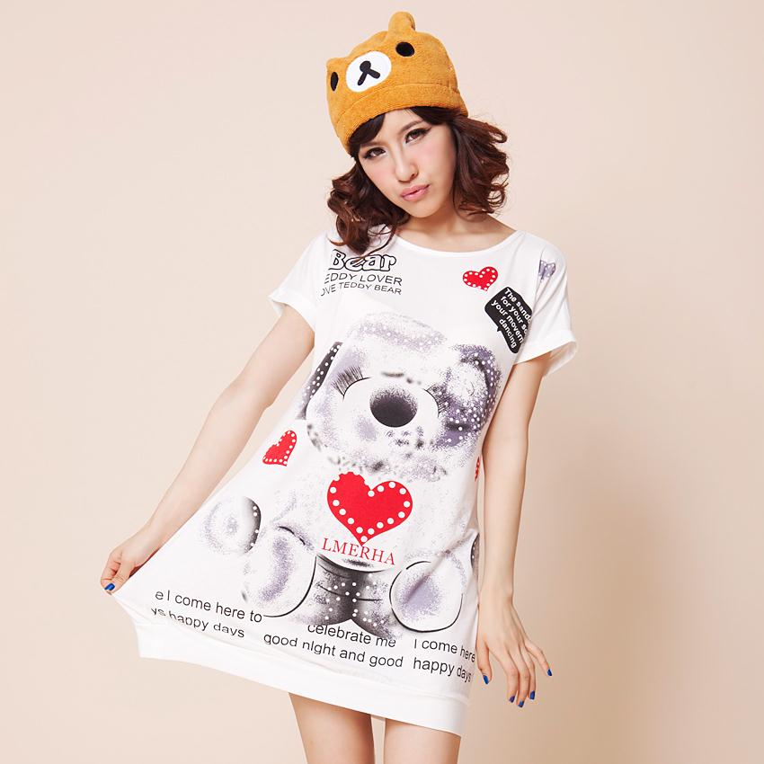 Free shipping Female nightgown 100% cotton nightgown female casual lounge lovely nightgown cartoon bear sleepwear women