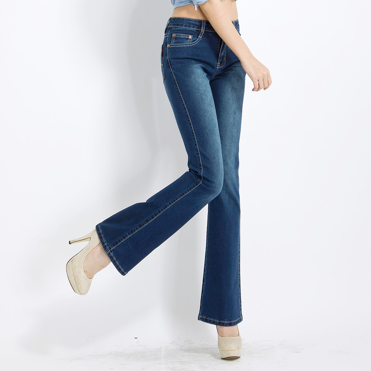 Free Shipping female retro hole butt-lifting jeans roll up elastic slim slim blue weila  in code fants3 - 3120