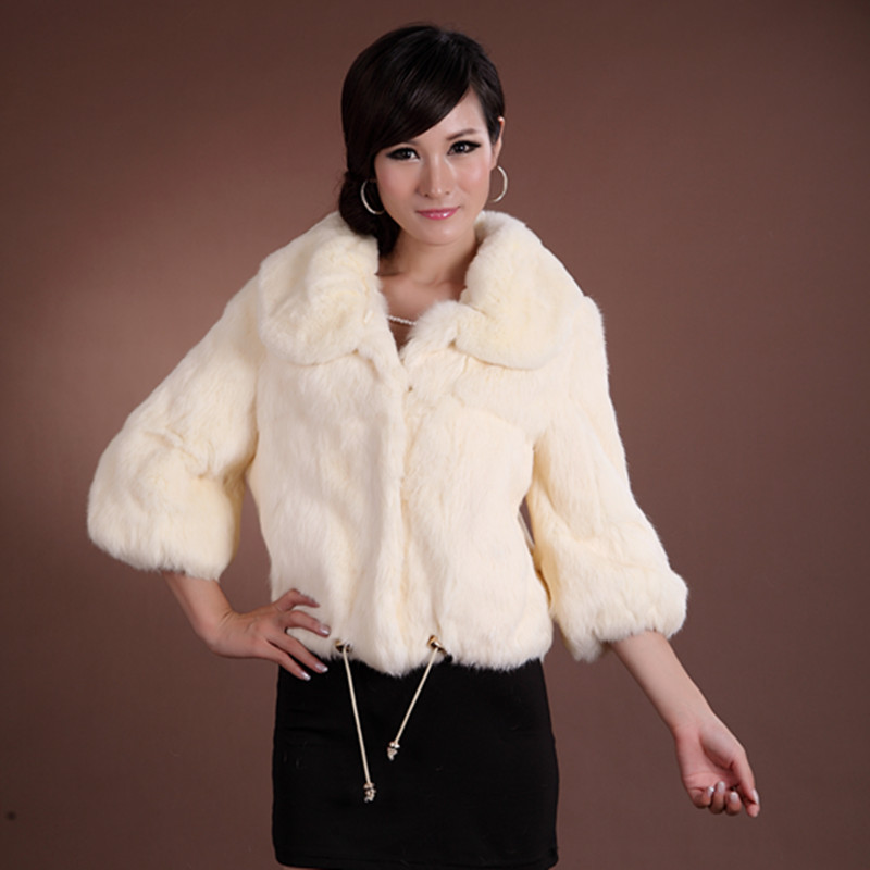 Free shipping!   female rex rabbit trophonema leather fur coat