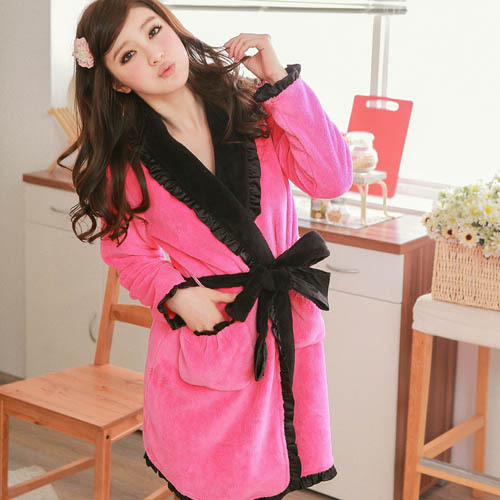 Free Shipping Female rose sexy robe autumn and winter thick coral fleece sleepwear lounge