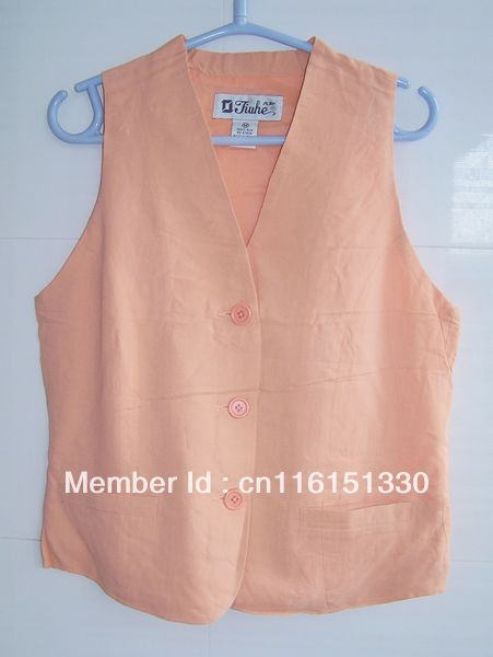 free shipping female silk vests vest women lovely casual tops solid color orange shirt v-neck coats outerwear wholesale 3pcs lot